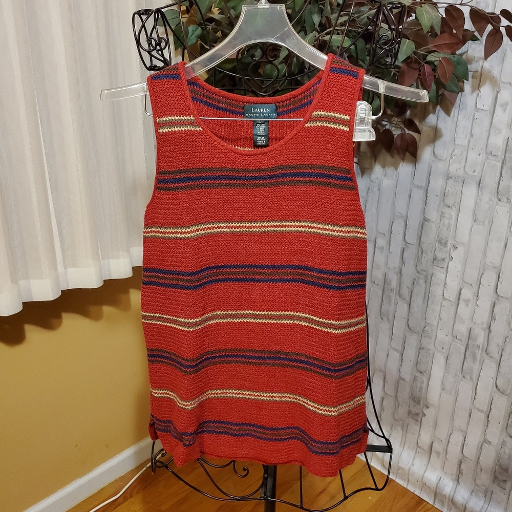 Ralph Lauren Red Striped Knitted Tank Top